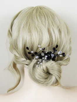 Черен абитуриентски сватбени аксесоари за коса сребърни листа булчински гост прическа ръчно изработени елегантни жени гребен за коса за шаферка подарък