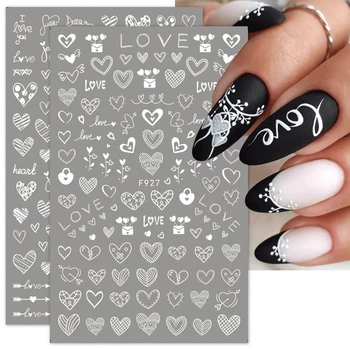 Черно бели Валентин маникюр любов писмо 3D нокти стикер цвете плъзгачи за нокти надписи нокти изкуство декорация съвети