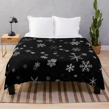 Черно и бяло снежинки зимен модел руно декоративно легло кожа хвърлят одеяло