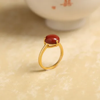 Южен червен пръстен, женско чисто сребро, древен метод злато, ахат, дизайн на скъпоценни камъни, малък и висок клас, подарък за рожден ден с висок смисъл
