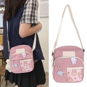 Японки меки момиче рамо чанта найлон Crossbody чанти подвижна висулка