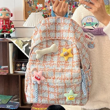 японска карирана раница гимназия раница жените есен и зима пътуване раница ученическа чанта дамска чанта