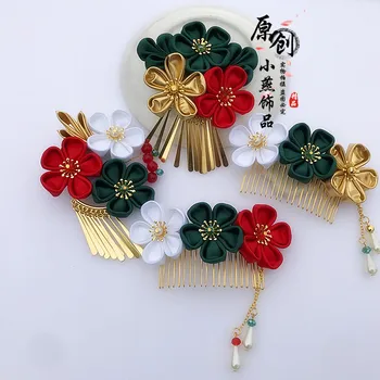 Японски стил Kanzashi главата клип Sakura кимоно ръчно изработени аксесоар за коса Tsumami zaiku Кимоно фотография шапки