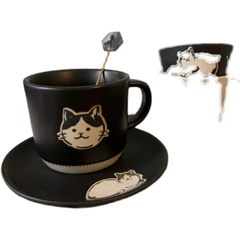 японски стил груба керамика чаша подглазура черен йогон купа ръчно рисувани котка вода чаша малък капацитет